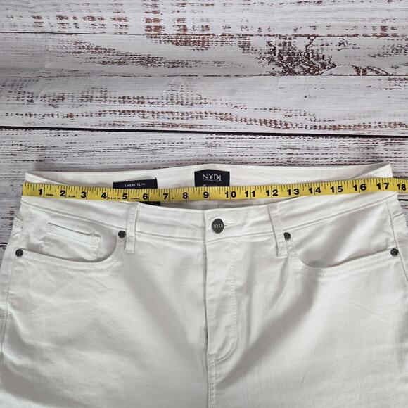 NYDJ Sheri Slim Jeans Womens 14 White Stretch Lift Tuck Mid Rise Straight Pants - Picture 8 of 11